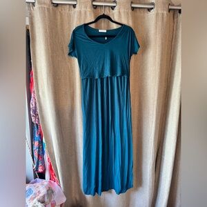 NWT Smallshow Chic Teal Maxi Dress with Short Sleeves